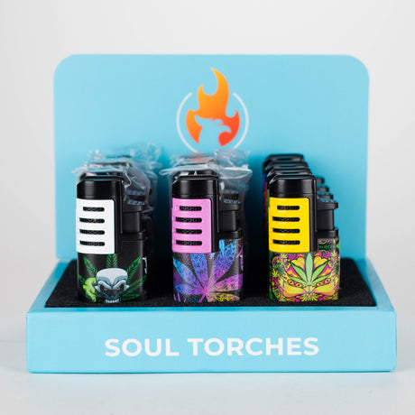 Soul Torches | Multi-Color Triple Jet Flame Torch Lighter with Cigar Punch – 12 Count Display [Model 1807] Torch Canadian Distributor