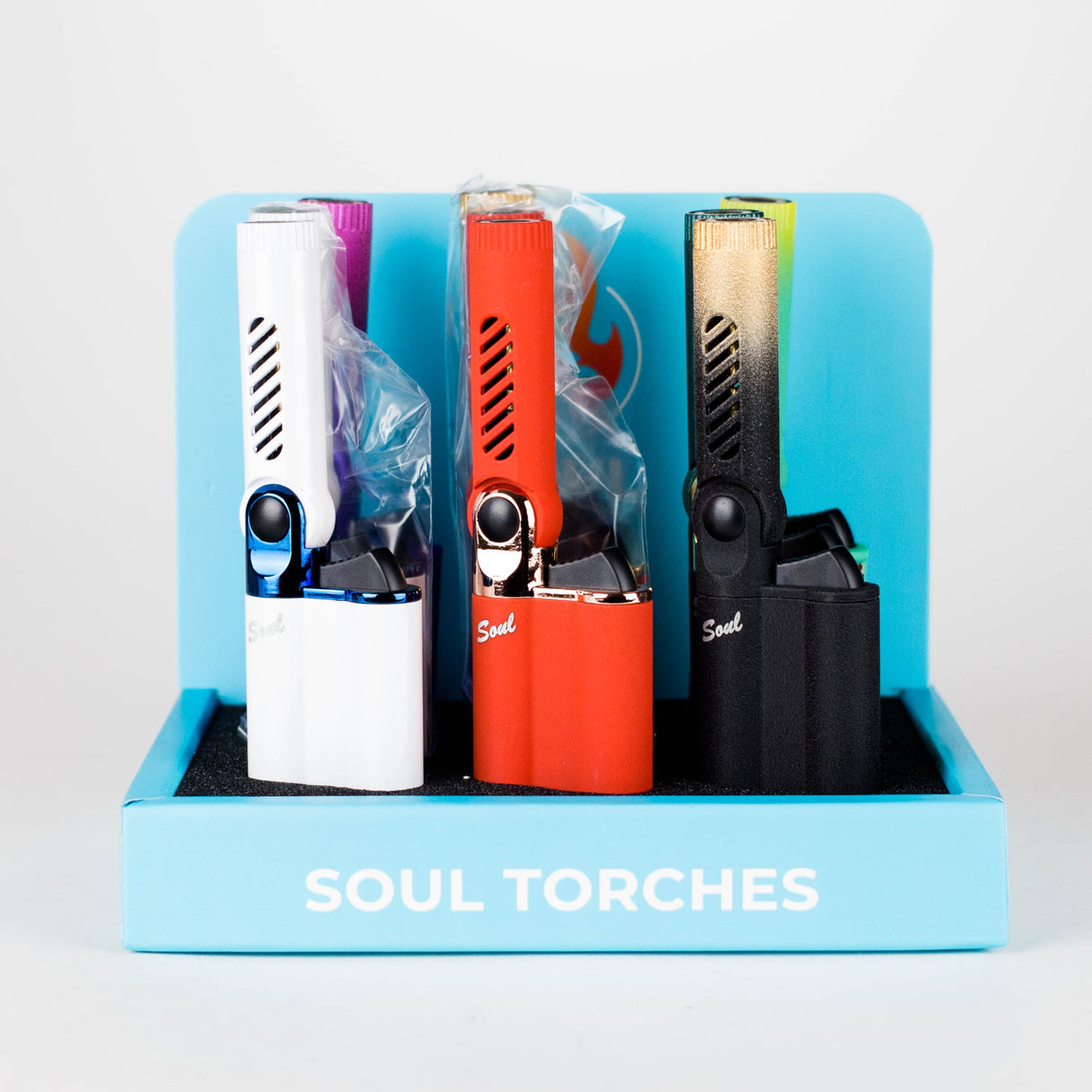 Soul Torch | Multi Color Torch Lighter – 9 Count Display [1809] | Rotating Angle Nozzle Torch Canadian Distributor