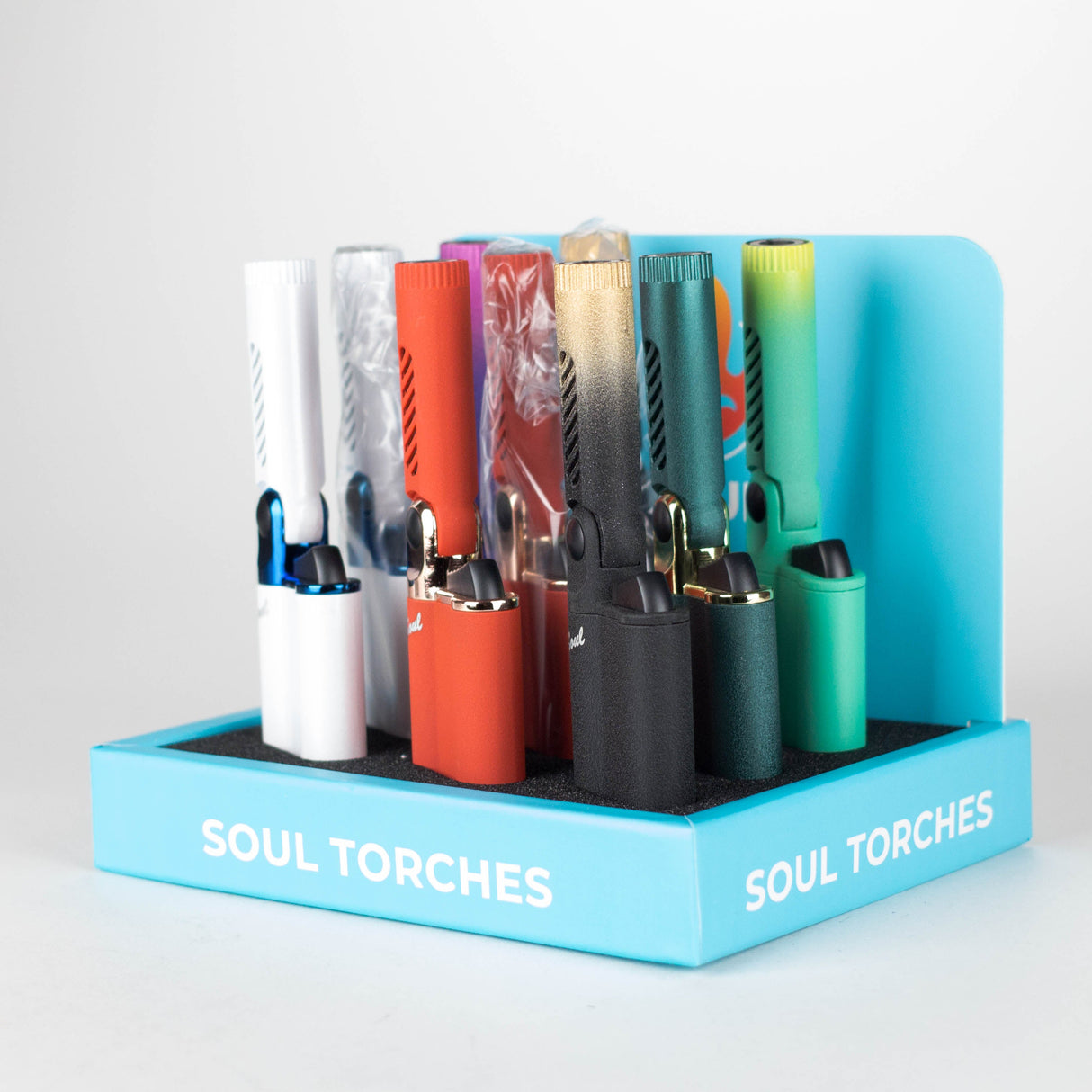 Soul Torch | Multi Color Torch Lighter – 9 Count Display [1809] | Rotating Angle Nozzle Torch Canadian Distributor