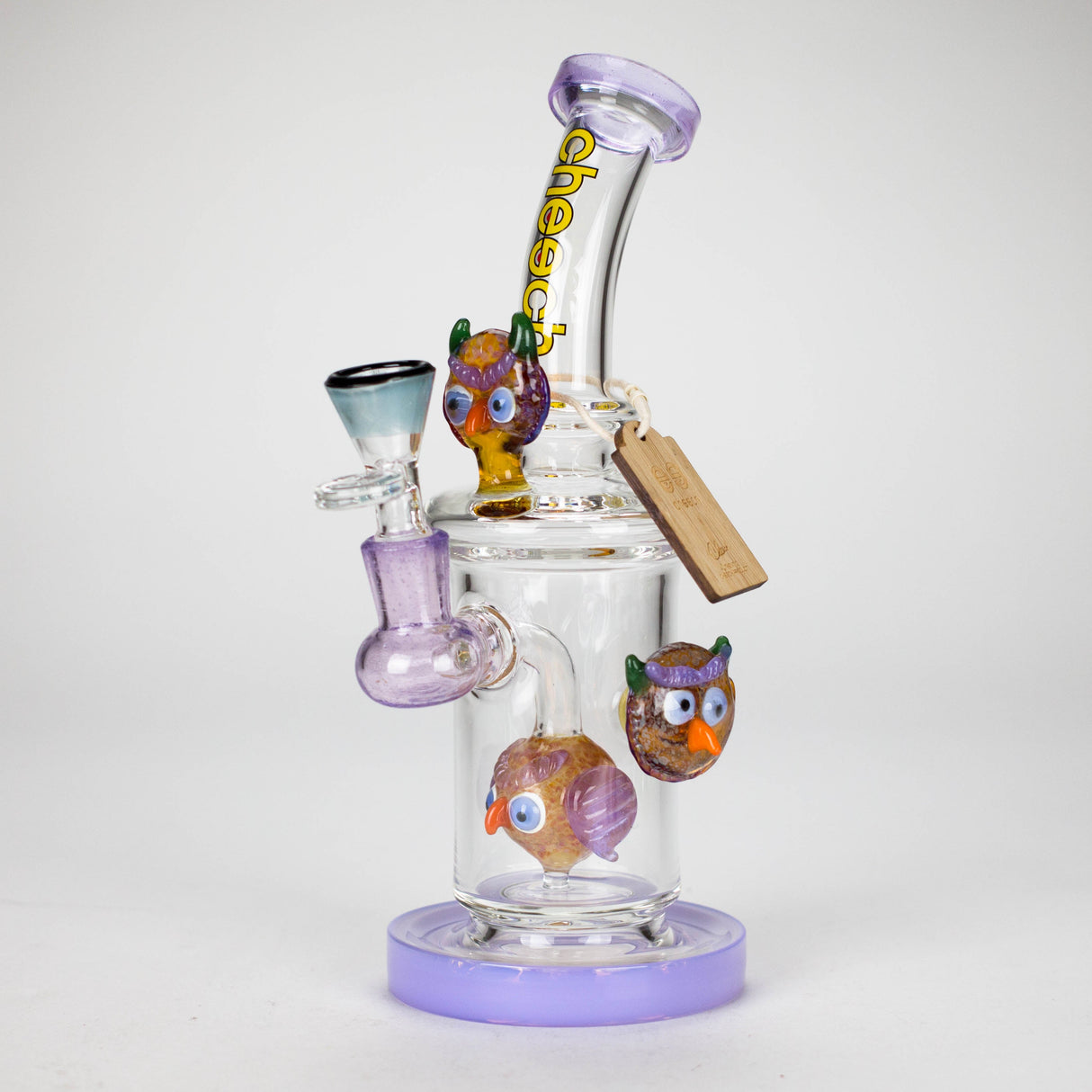 Cheech | 10" Wise Owl Rig-CHE-106 Glass Bong Smoking Cat Distribution Purple