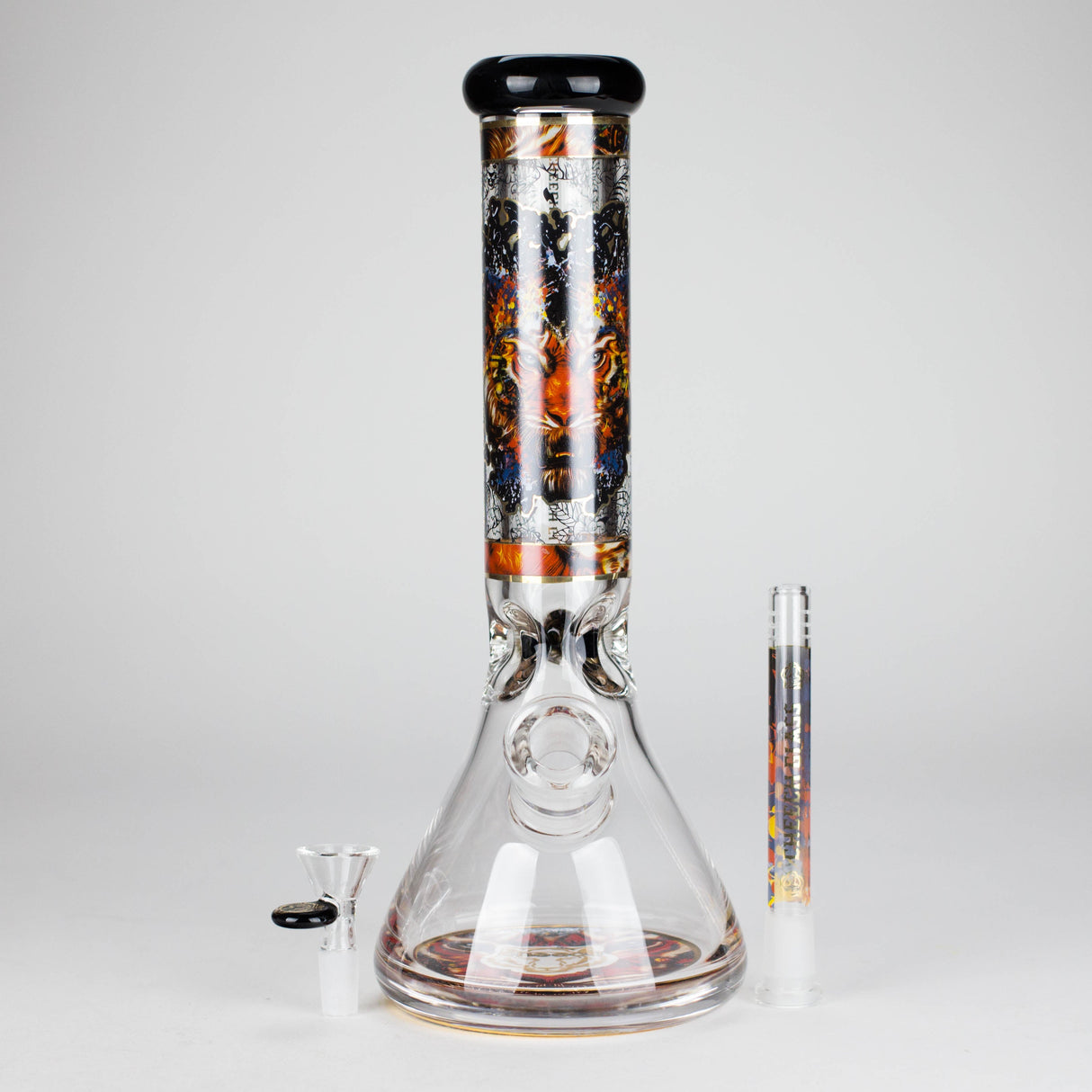 Cheech | 13″ Tiger Decal Beaker Bong – CA-050 Glass Bong Smoking Cat Distribution