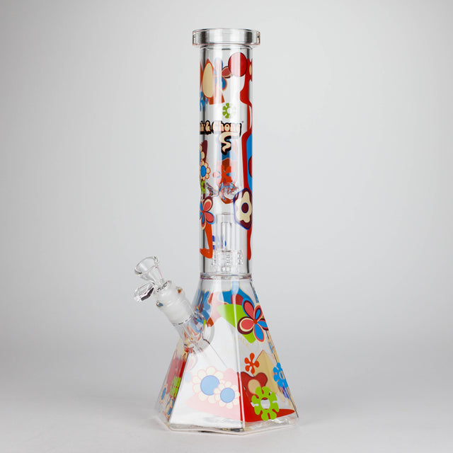 Cheech & Chong® Glass | 15" Tall Clear Power To The Flower Dual Chamber Hex Beaker Base Water Pipe Glass Bong West Coast Gifts