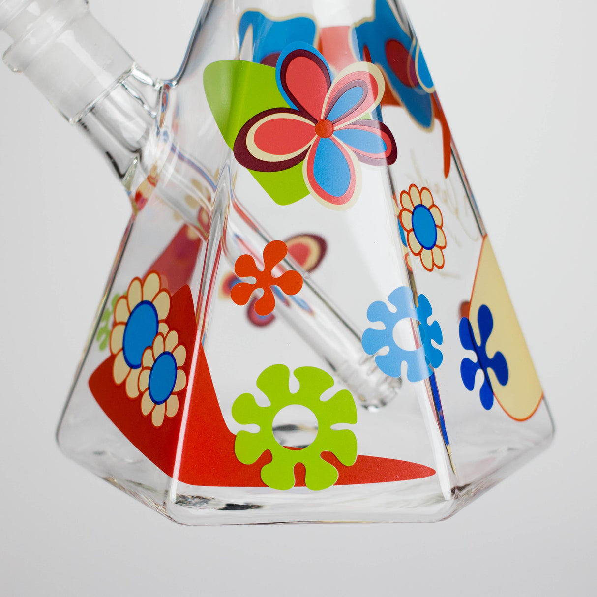 Cheech & Chong® Glass | 15" Tall Clear Power To The Flower Dual Chamber Hex Beaker Base Water Pipe Glass Bong West Coast Gifts