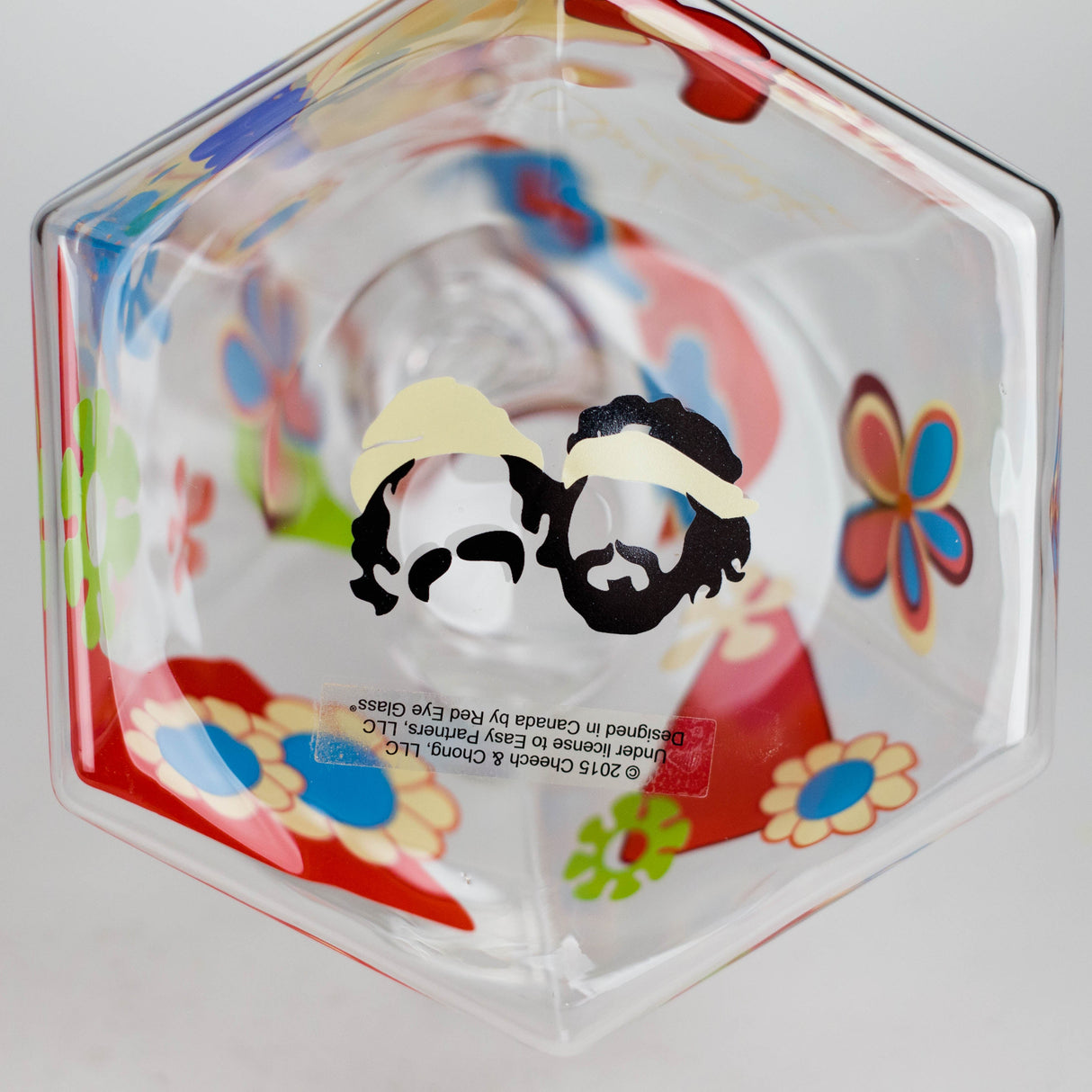 Cheech & Chong® Glass | 15" Tall Clear Power To The Flower Dual Chamber Hex Beaker Base Water Pipe Glass Bong West Coast Gifts