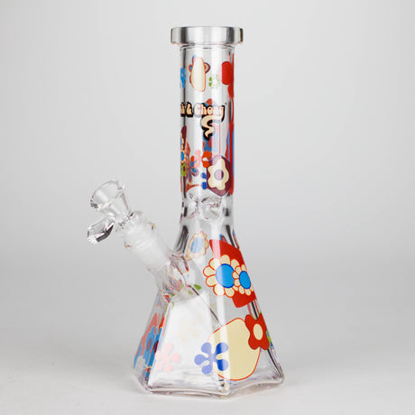 Cheech & Chong® Glass | 10" Tall Clear Power To The Flower Hex Beaker Base Water Pipe Glass Bong West Coast Gifts