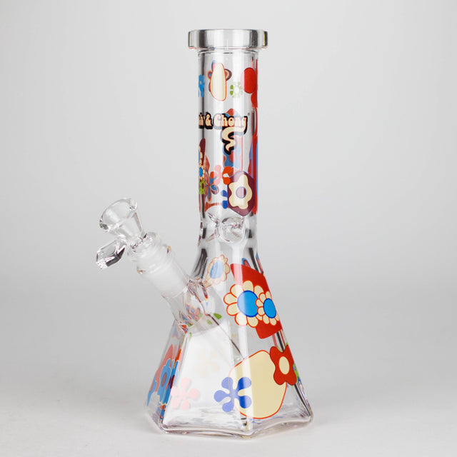 Cheech & Chong® Glass | 10" Tall Clear Power To The Flower Hex Beaker Base Water Pipe Glass Bong West Coast Gifts