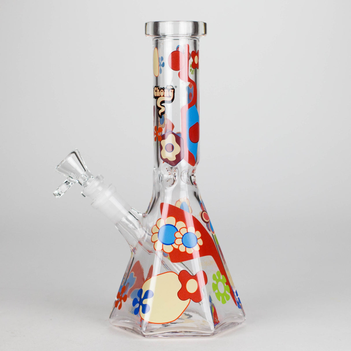 Cheech & Chong® Glass | 10" Tall Clear Power To The Flower Hex Beaker Base Water Pipe Glass Bong West Coast Gifts