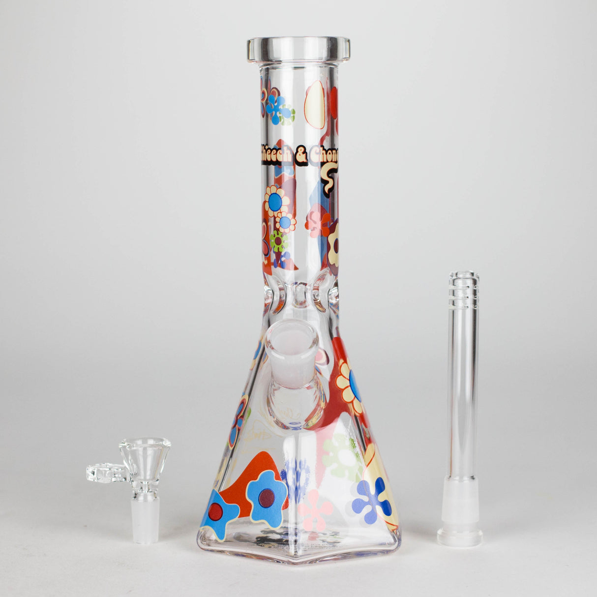 Cheech & Chong® Glass | 10" Tall Clear Power To The Flower Hex Beaker Base Water Pipe Glass Bong West Coast Gifts