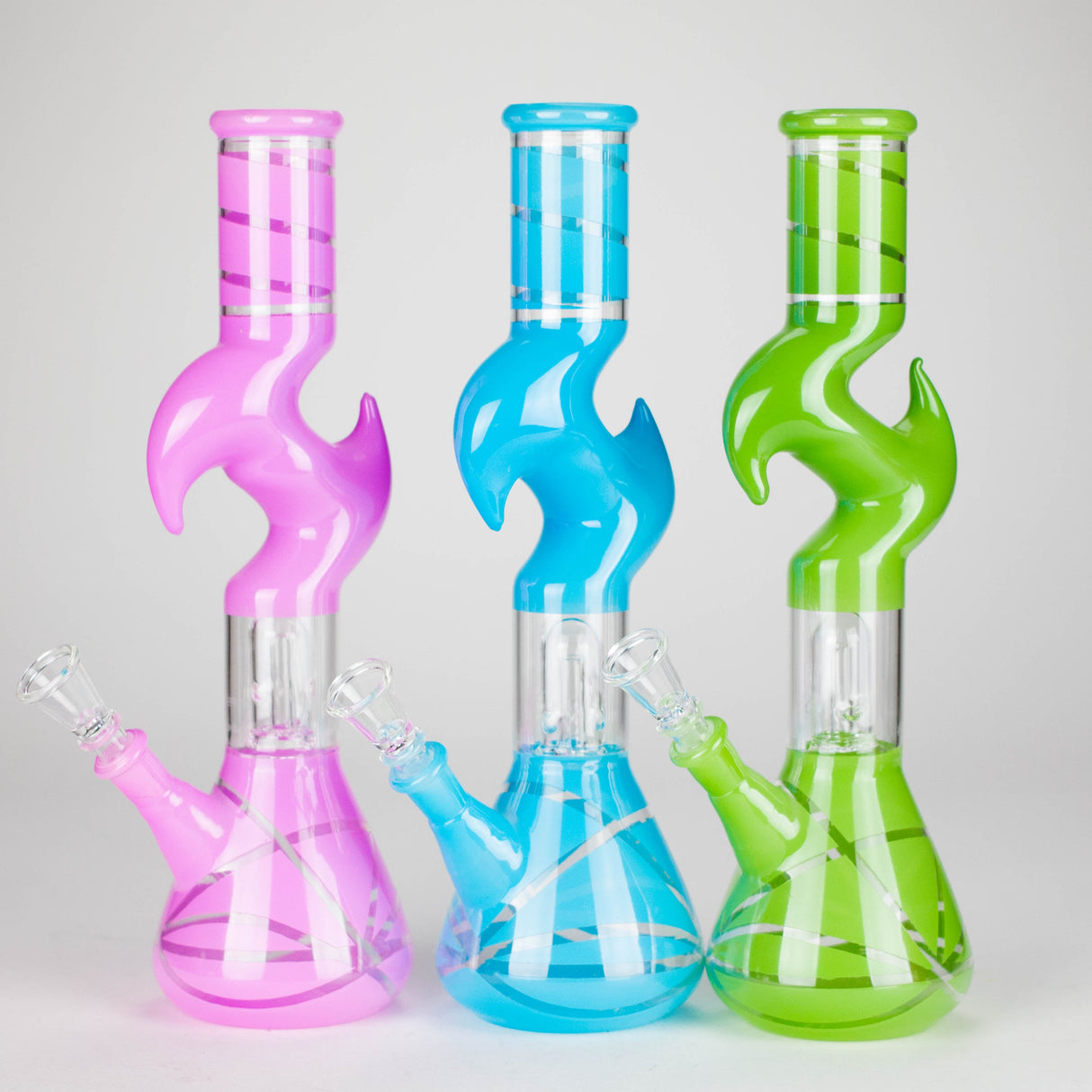 12" Zic-Zac Glass Water Pipe with Dome Percolator | Assorted Colors Glass Bong RMG WHOLESALE