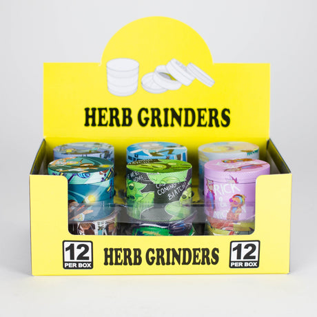 2.2" 4-Layer Metal Grinder with Cartoon Design – Box of 12 Display Pack 777 Smoke