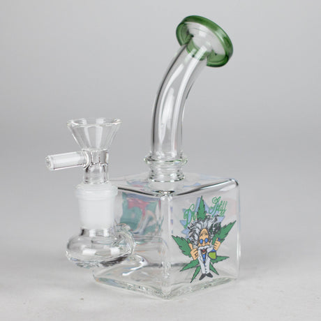 5" Square Glass Bong with Cartoon Design – Color Accented Glass Bong 777 Smoke Design1