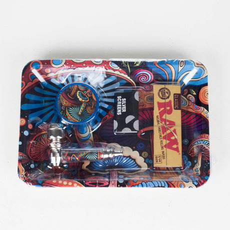 5-in-1 Magic Mushroom Metal Pipe Smoke Set – Grinder, Tray, Rolling Paper & More Bundle 777 Smoke Design2