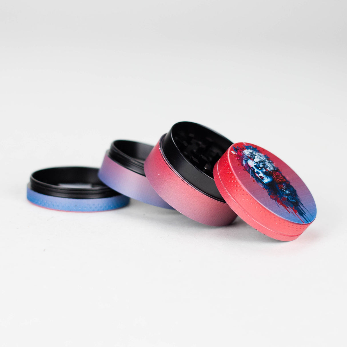 1.5" 4-Layer Metal Grinder – Rose Skull Design | Box of 12 Display Pack 777 Smoke