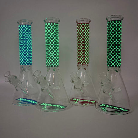 14" Stylish Glow-in-the-Dark Glass Bong – 7mm Thick Glass Bong Super Supplys Inc