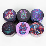 2.5" 4-Layer Metal Herb Grinder with Magic Mushroom Design – Box of 6 Display Pack 777 Smoke