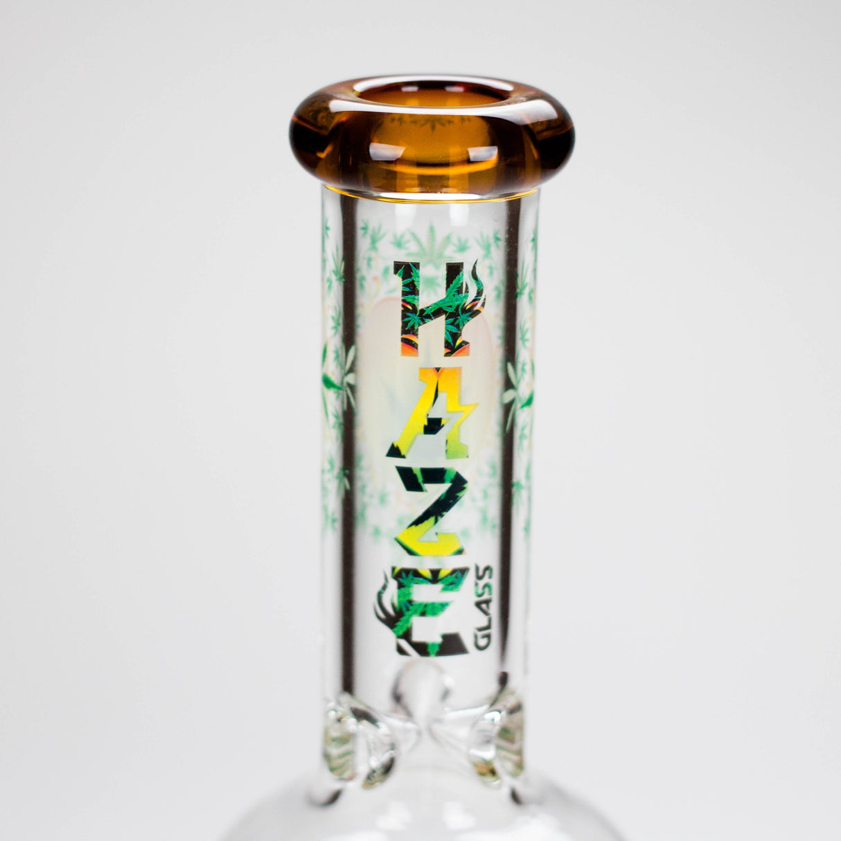 Haze | 9″ Heart Leaf Double Bubble Base Glass Bong with Color Lip – Amber (Mini-U) Glass Bong Canadian Distributor