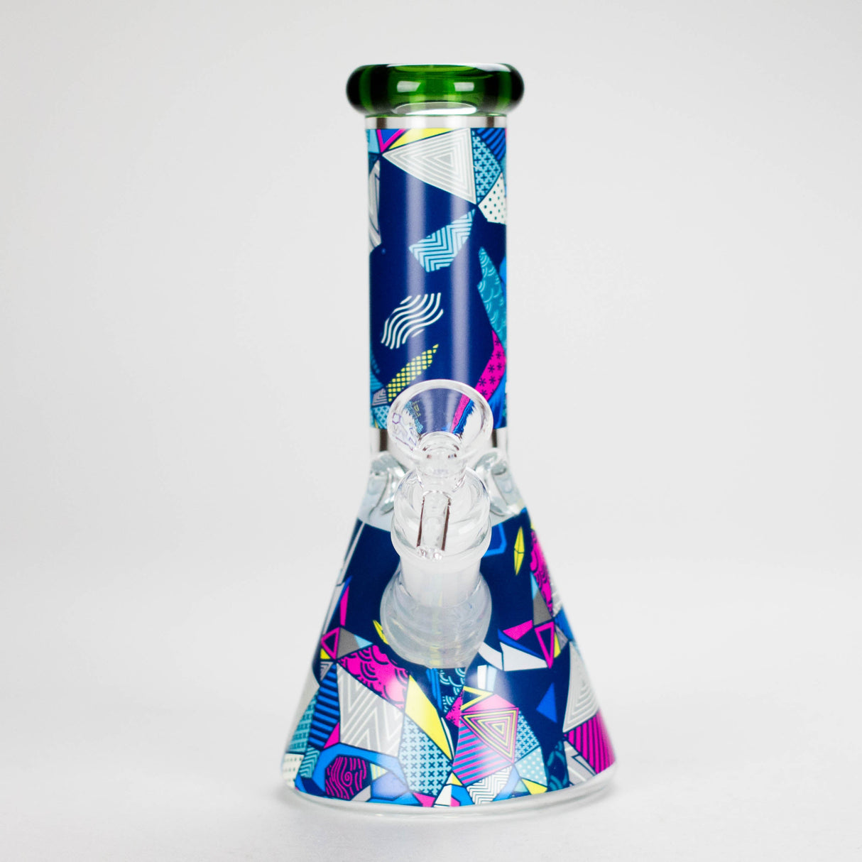Haze | 8″ Geometric Figure Beaker Glass Bong with Color Lip – Green (Mini-X) Glass Bong Canadian Distributor