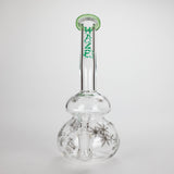Haze | 9″ Bubble Base Glass Bong – Green Weed Leaf Design (Mini-A) Glass Bong Canadian Distributor