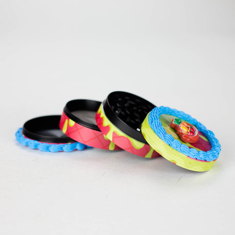 2.5" Cake-Shaped Metal Grinder 4-Layer (Box of 6) Display Pack 777 Smoke