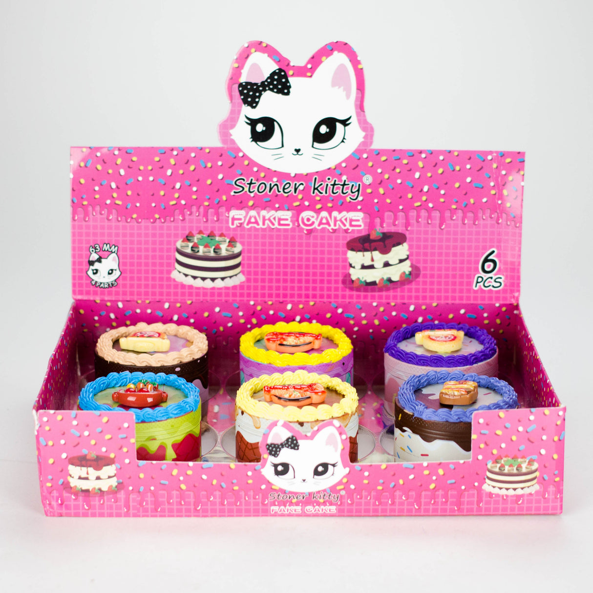 2.5" Cake-Shaped Metal Grinder 4-Layer (Box of 6) Display Pack 777 Smoke