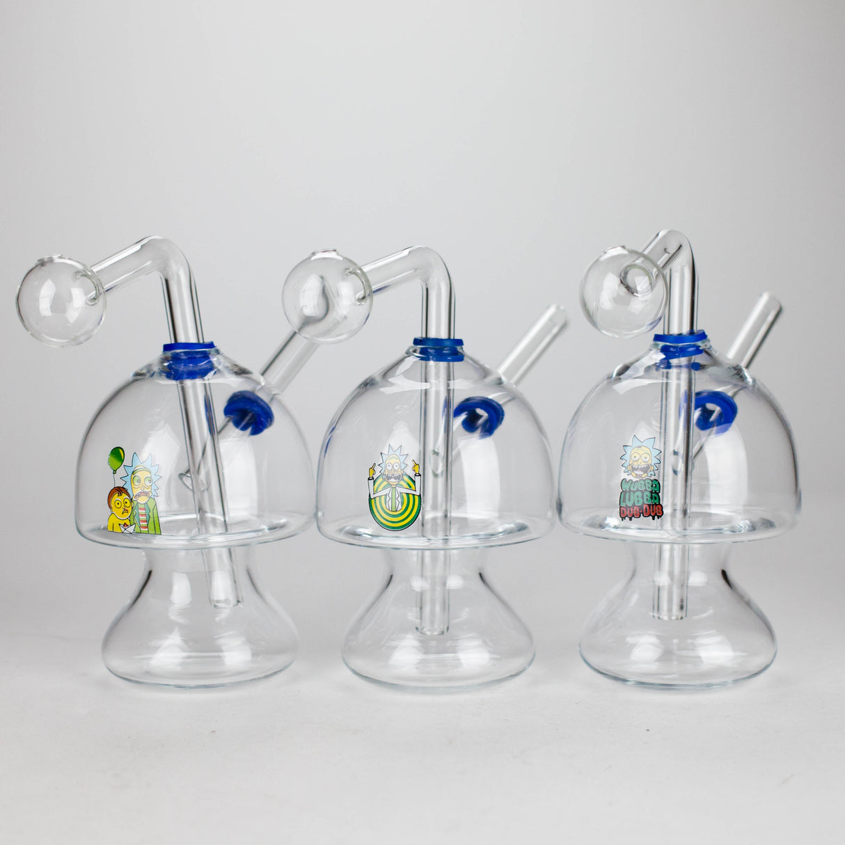 6" Mushroom Mix Sticker Glass Oil Burner Pipe – Unique Borosilicate Dome Design Glass Rig RMG WHOLESALE