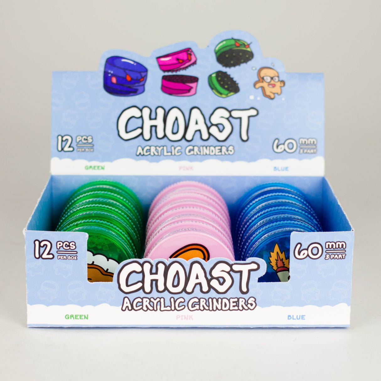 Choast | 12 Pack Acrylic Grinder Display - 3pc 60MM Display Pack Choast