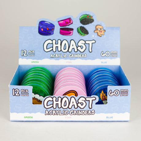 Choast | 12 Pack Acrylic Grinder Display - 3pc 60MM Display Pack Choast