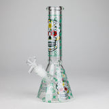 10" Sugar Skull Design Glass Beaker Bong Glass bong 777 Smoke Green