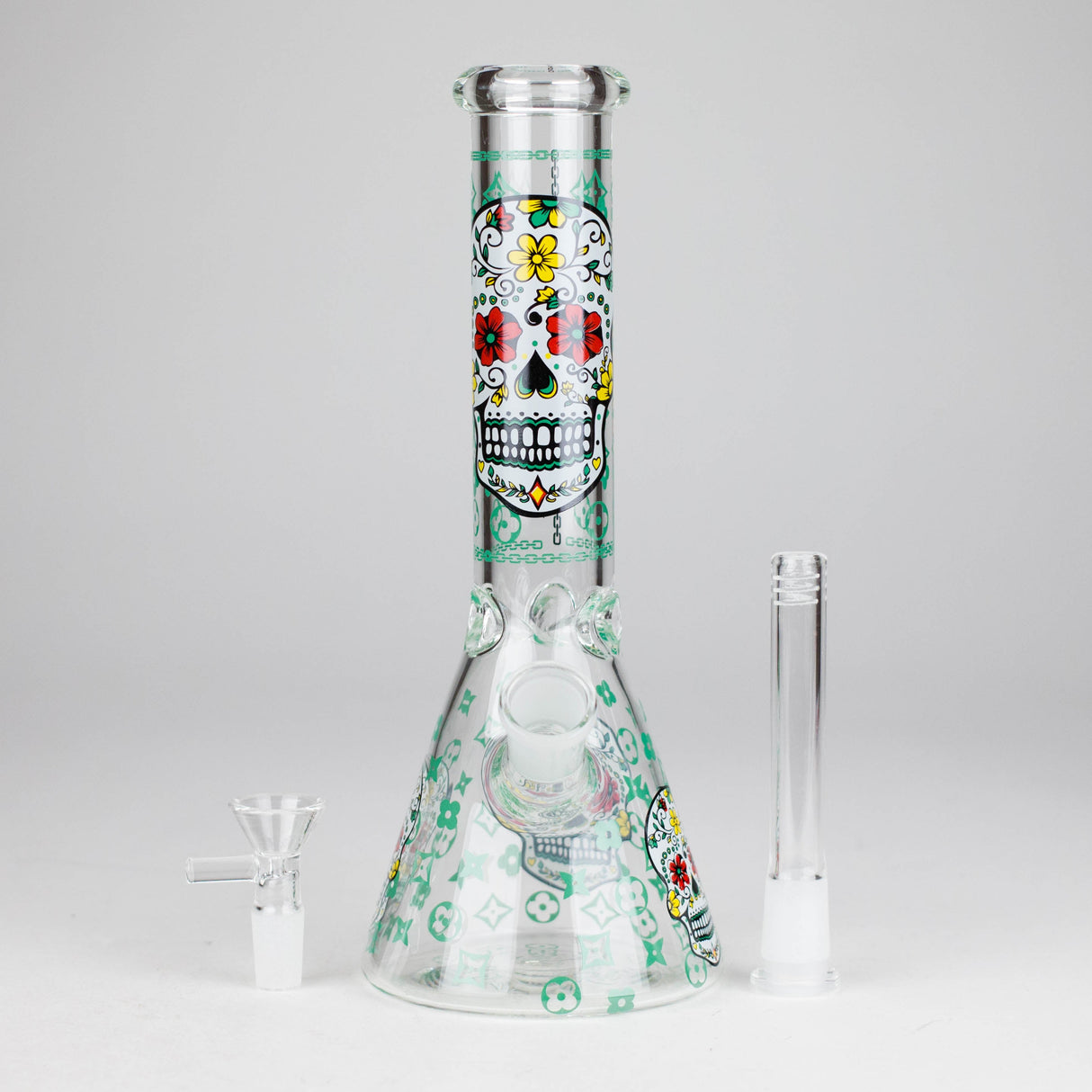 10" Sugar Skull Design Glass Beaker Bong Glass bong 777 Smoke