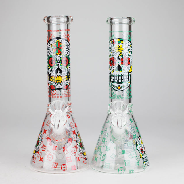 10" Sugar Skull Design Glass Beaker Bong Glass bong 777 Smoke