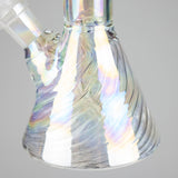 8" Shiny Beaker Bong with Ribbed Base, Color Amber Glossy and Rainbow Glass Bong HALLO GLASS