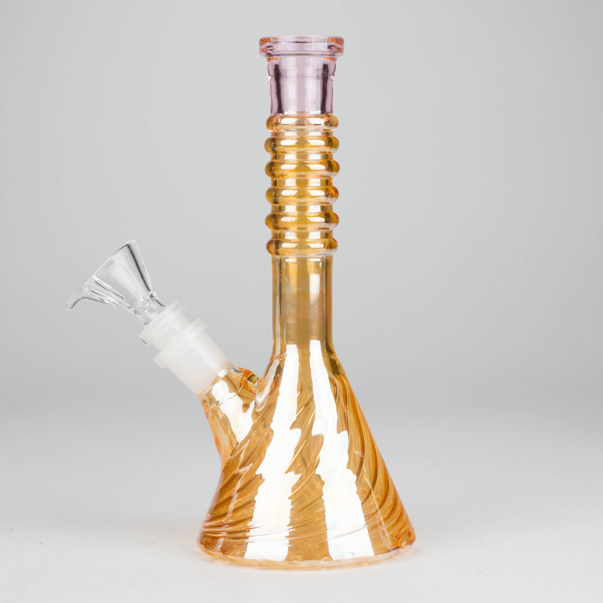 8" Shiny Beaker Bong 6 Rings Mouth Ring with Handle Slide, Color Amber Glossy and Rainbow Glass Bong HALLO GLASS