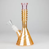 8" Shiny Beaker Bong 6 Rings Mouth Ring with Handle Slide, Color Amber Glossy and Rainbow Glass Bong HALLO GLASS