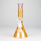 8" Shiny Beaker Bong 6 Rings Mouth Ring with Handle Slide, Color Amber Glossy and Rainbow Glass Bong HALLO GLASS
