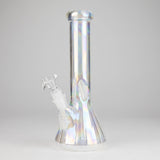 10" Shiny Beaker Ribbed Base Bolt IC with Handle Slide, Color Amber Glossy and Rainbow Glass Bong HALLO GLASS