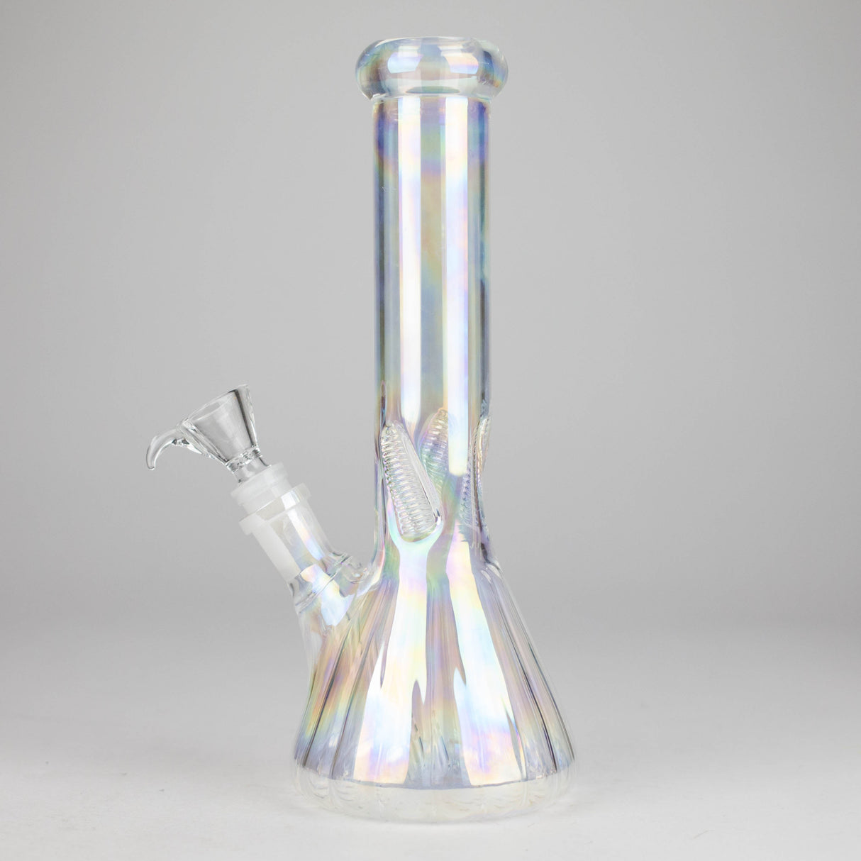 10" Shiny Beaker Ribbed Base Bolt IC with Handle Slide, Color Amber Glossy and Rainbow Glass Bong HALLO GLASS