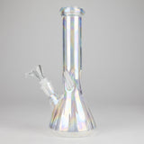 10" Shiny Beaker Ribbed Base Bolt IC with Handle Slide, Color Amber Glossy and Rainbow Glass Bong HALLO GLASS