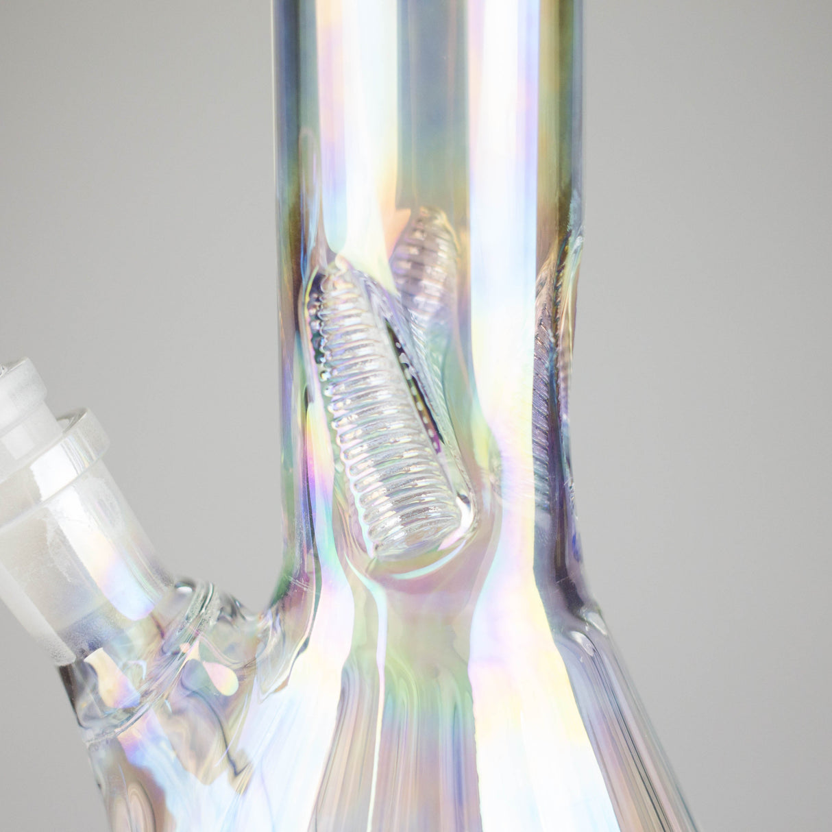 10" Shiny Beaker Ribbed Base Bolt IC with Handle Slide, Color Amber Glossy and Rainbow Glass Bong HALLO GLASS