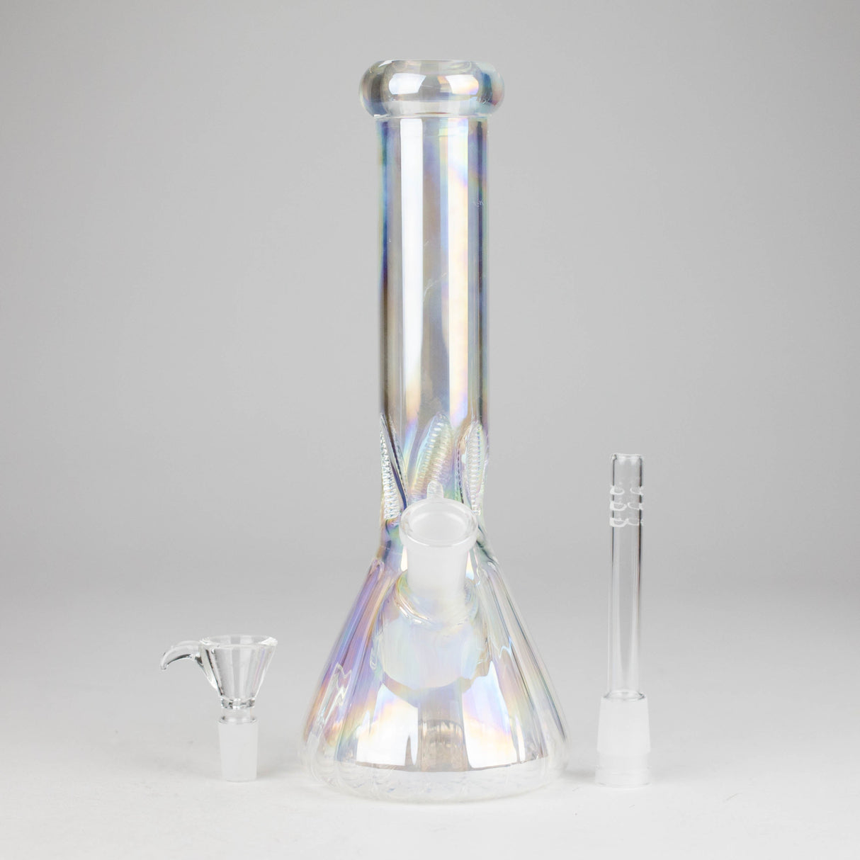 10" Shiny Beaker Ribbed Base Bolt IC with Handle Slide, Color Amber Glossy and Rainbow Glass Bong HALLO GLASS