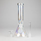 10" Shiny Beaker Ribbed Base Bolt IC with Handle Slide, Color Amber Glossy and Rainbow Glass Bong HALLO GLASS
