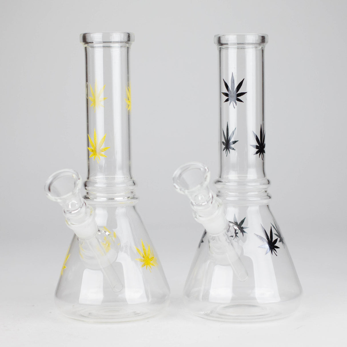 8" Beaker Bong Multi Color, Leaf Sticker Glass Bong HALLO GLASS