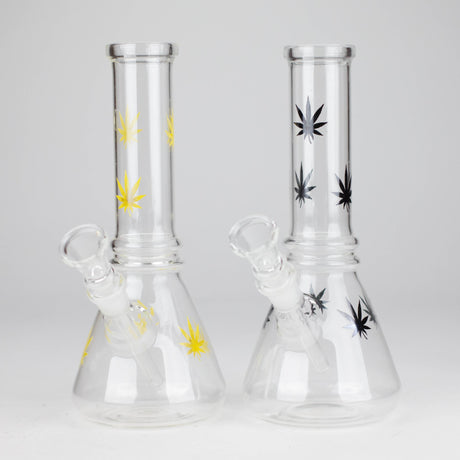 8" Beaker Bong Multi Color, Leaf Sticker Glass Bong HALLO GLASS