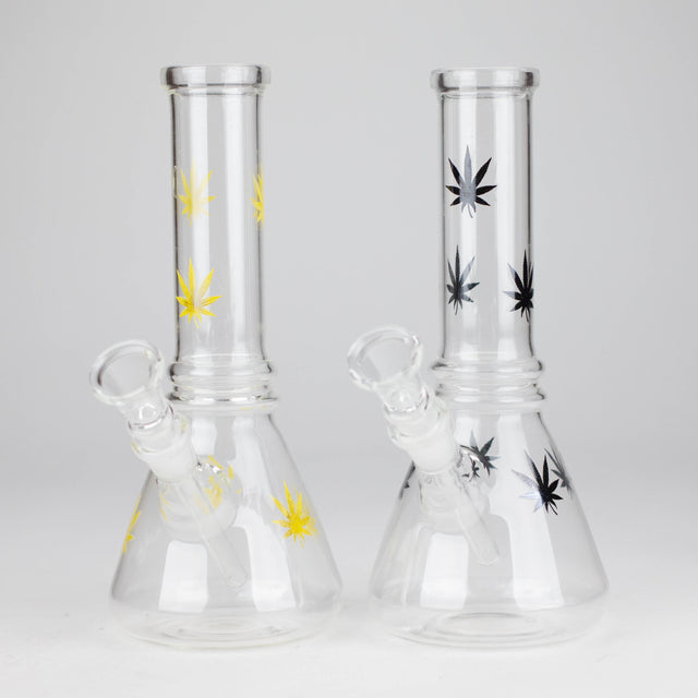 8" Beaker Bong Multi Color, Leaf Sticker Glass Bong HALLO GLASS