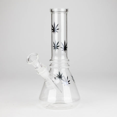 8" Beaker Bong Multi Color, Leaf Sticker Glass Bong HALLO GLASS