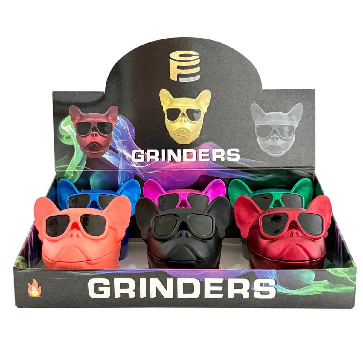 Bulldog Sunglasses Herb Grinders – Assorted Colors-6CT Displaypack Super Supplys Inc