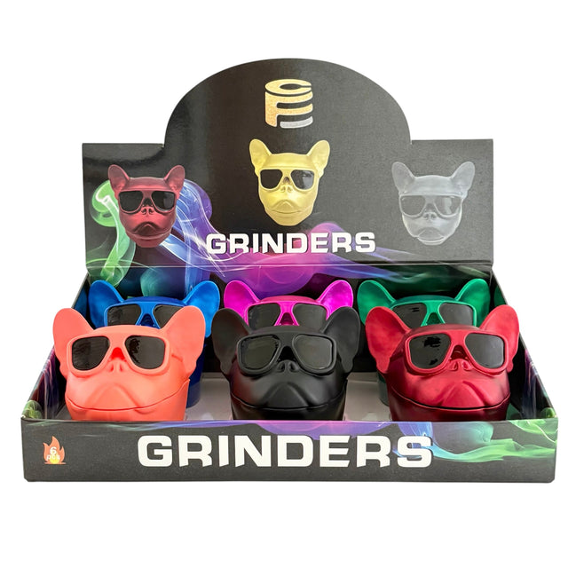 Bulldog Sunglasses Herb Grinders – Assorted Colors-6CT Displaypack Super Supplys Inc