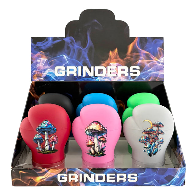4-Piece Mushroom Boxing Glove Shaped Grinder – Assorted Colors Displaypack Super Supplys Inc