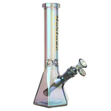Fortune | Electroplated 10" 5mm Hexagon Glass Beaker Bong - 4 Assorted Colours Glass Bong Fortune Aqua Iridescent