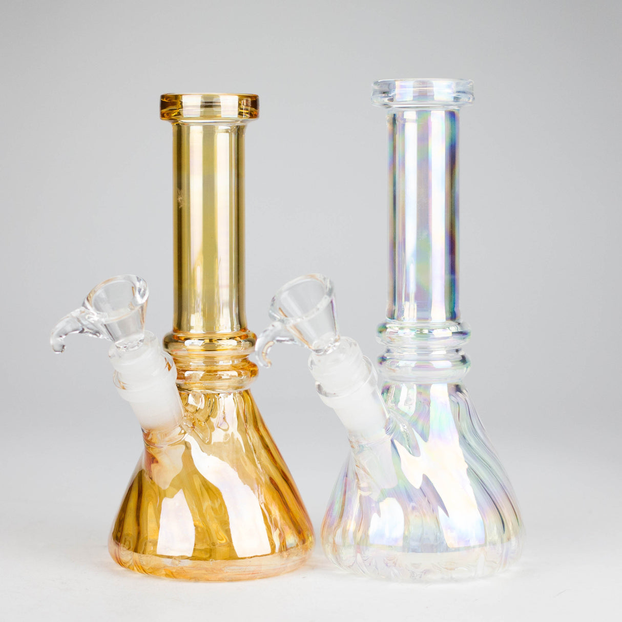 8" Shiny Beaker Bong Double Ring with Handle Slide, Glass Bong HALLO GLASS