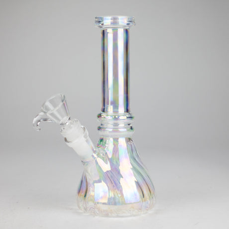 8" Shiny Beaker Bong Double Ring with Handle Slide, Glass Bong HALLO GLASS
